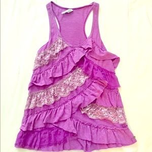 Aeropostale Ruffle and Lace Tiered Racerback Tank